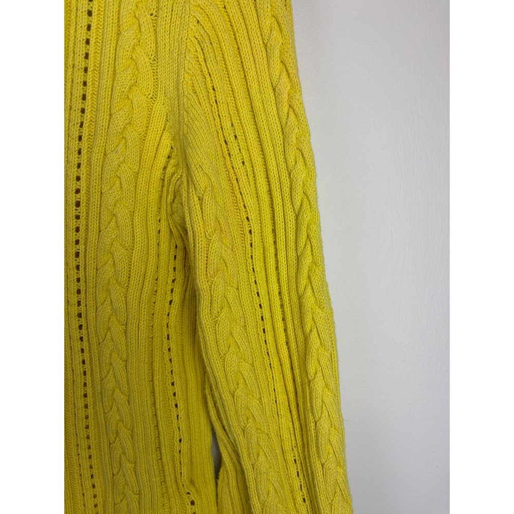 Talbots Cardigan S Yellow Cable Knit Preppy V-Neck Cotton Button Sweater Fall - Picture 3 of 6